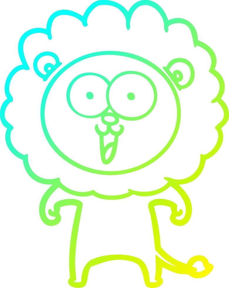 cold gradient line drawing happy cartoon lion vector