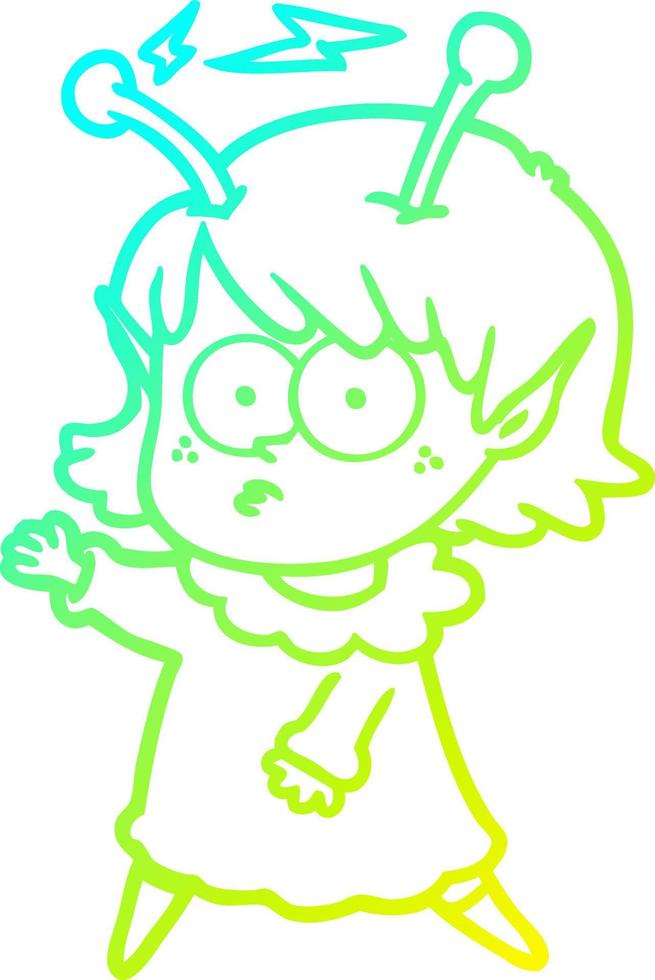 cold gradient line drawing cartoon alien girl vector