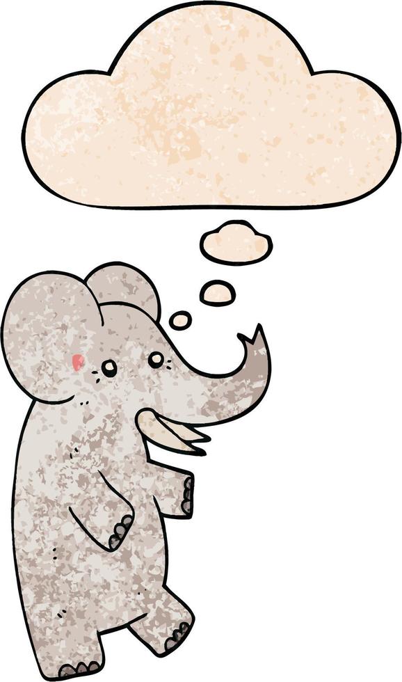 cartoon elephant and thought bubble in grunge texture pattern style vector