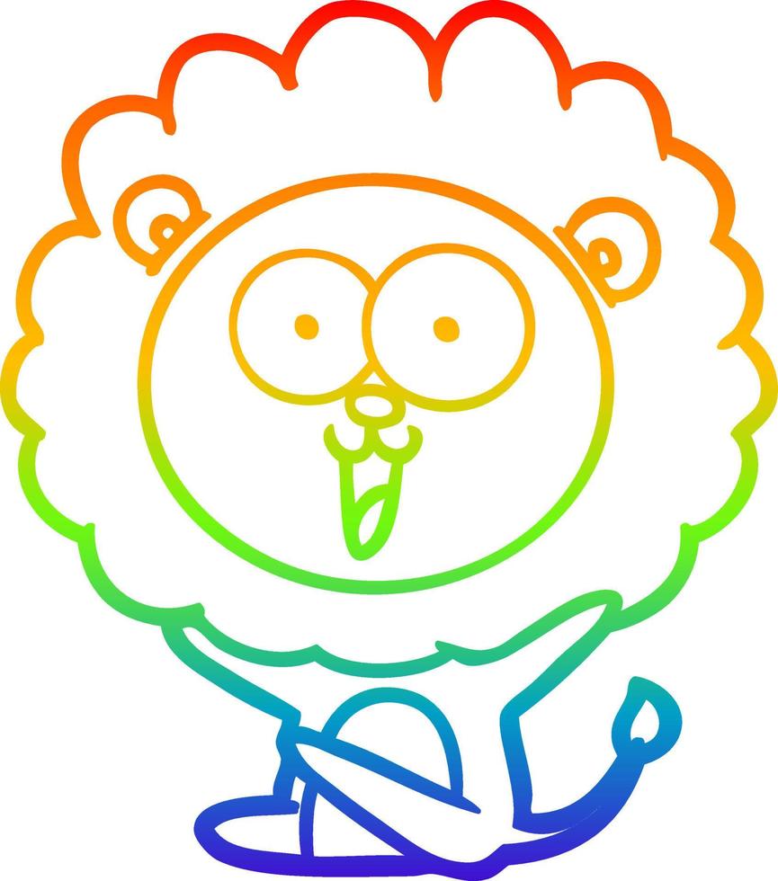 rainbow gradient line drawing happy cartoon lion vector