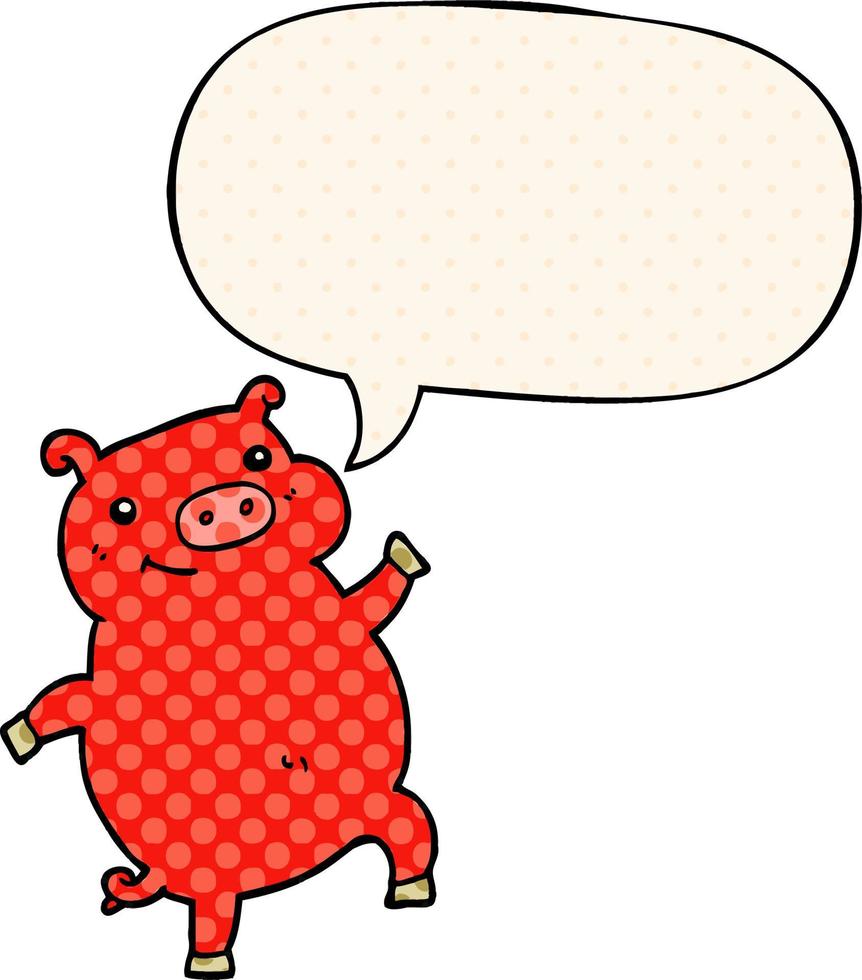 cartoon dancing pig and speech bubble in comic book style vector