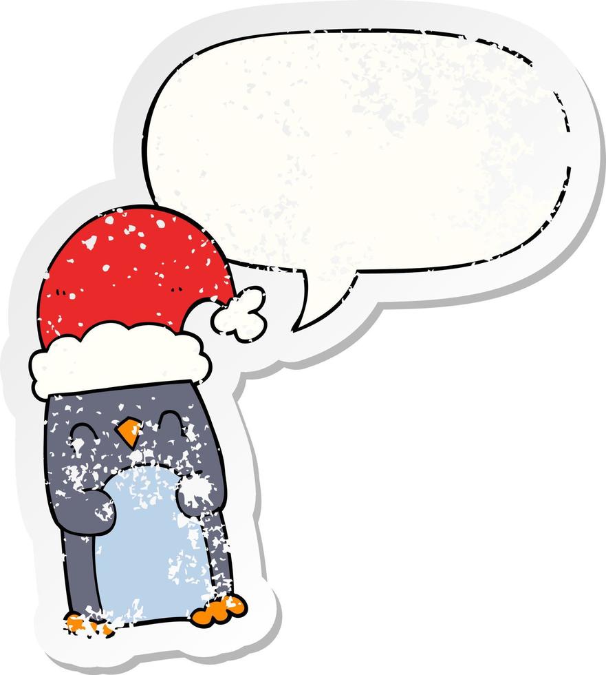 cartoon penguin and speech bubble distressed sticker vector