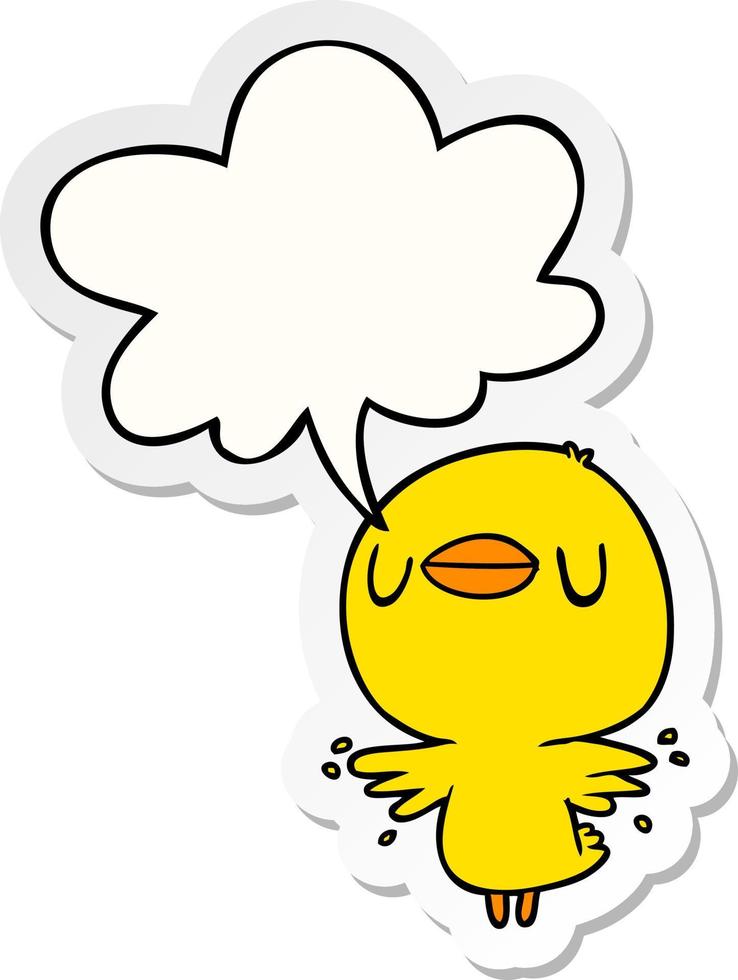 cute cartoon chick flapping wings and speech bubble sticker vector