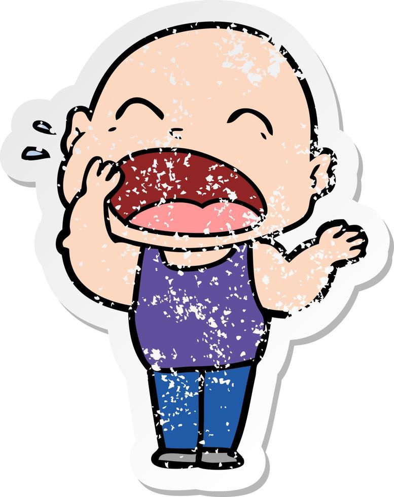 distressed sticker of a cartoon shouting bald man vector