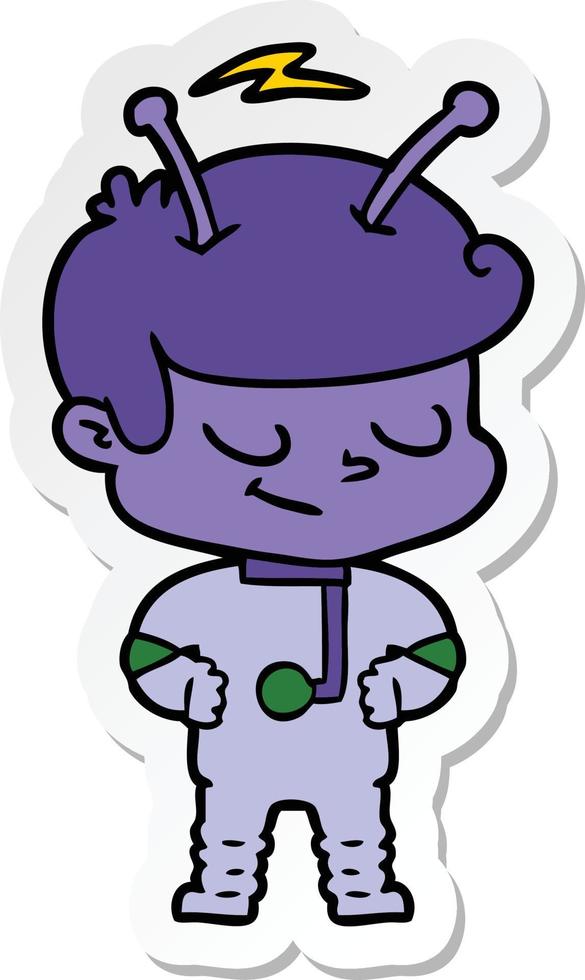 sticker of a friendly cartoon spaceman vector
