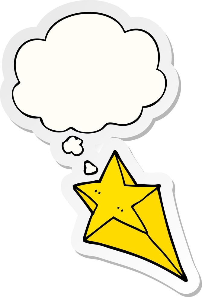cartoon shooting star and thought bubble as a printed sticker vector