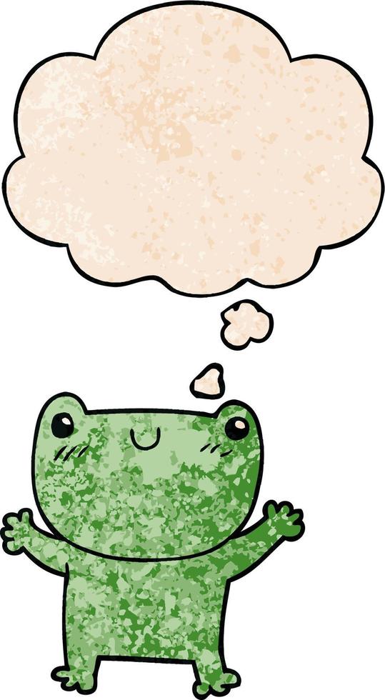 cartoon frog and thought bubble in grunge texture pattern style vector