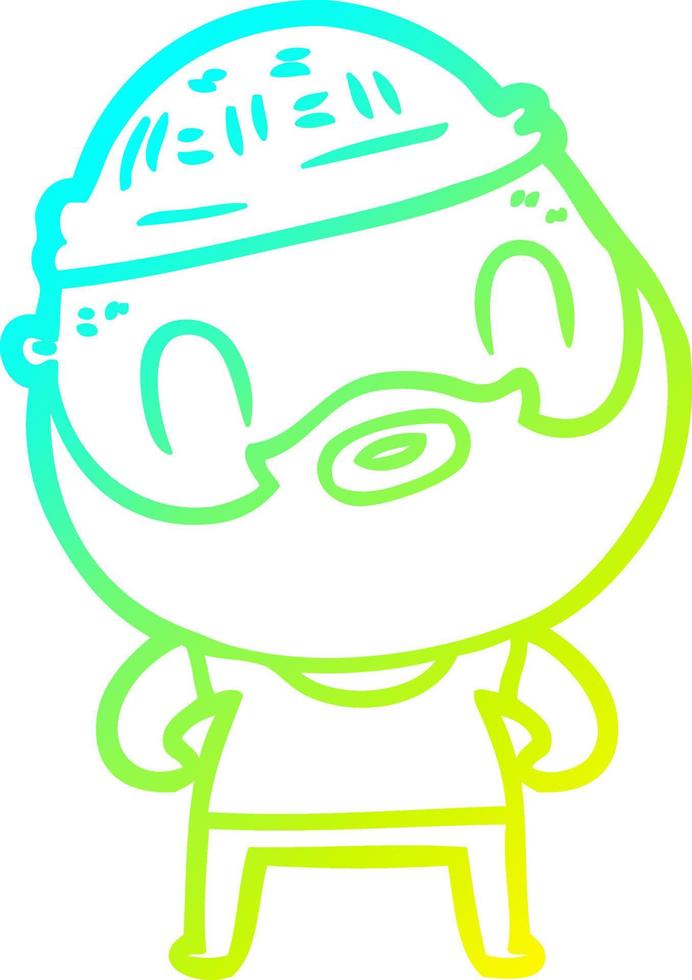 cold gradient line drawing cartoon bearded man vector