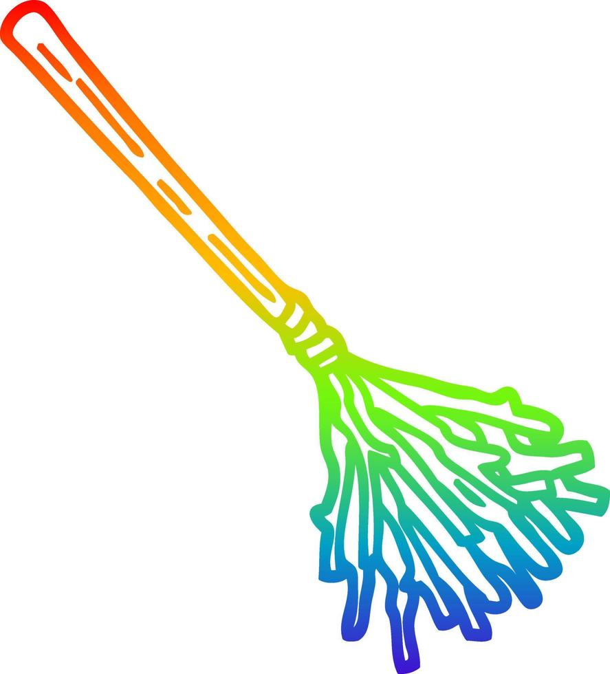 rainbow gradient line drawing cartoon witches broomstick vector