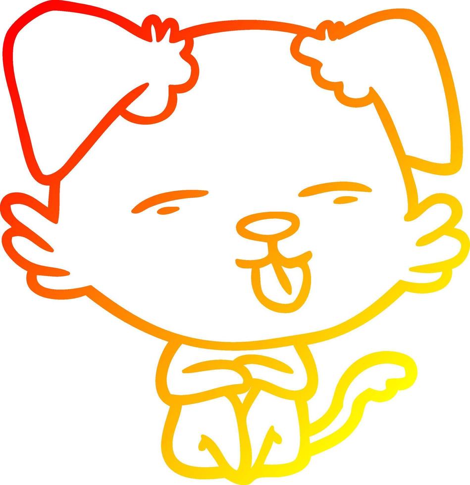 warm gradient line drawing cartoon dog sticking out tongue vector
