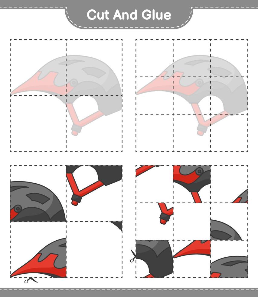 Cut and glue, cut parts of Bicycle Helmet and glue them. Educational children game, printable worksheet, vector illustration