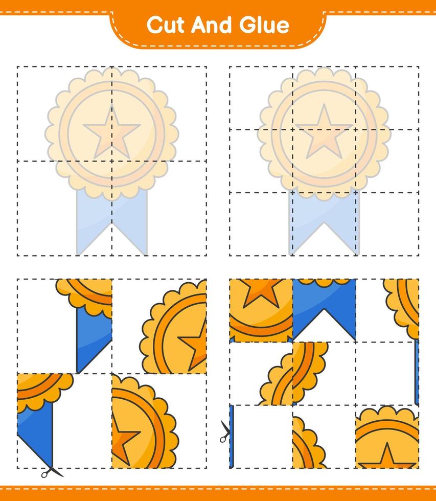 cortar y pegar, cortar partes del trofeo y pegarlas. juego educativo para niños, hoja de cálculo imprimible, ilustración vectorial vector