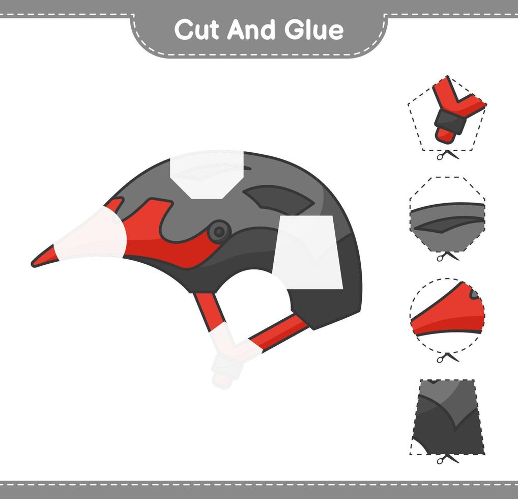 Cut and glue, cut parts of Bicycle Helmet and glue them. Educational children game, printable worksheet, vector illustration