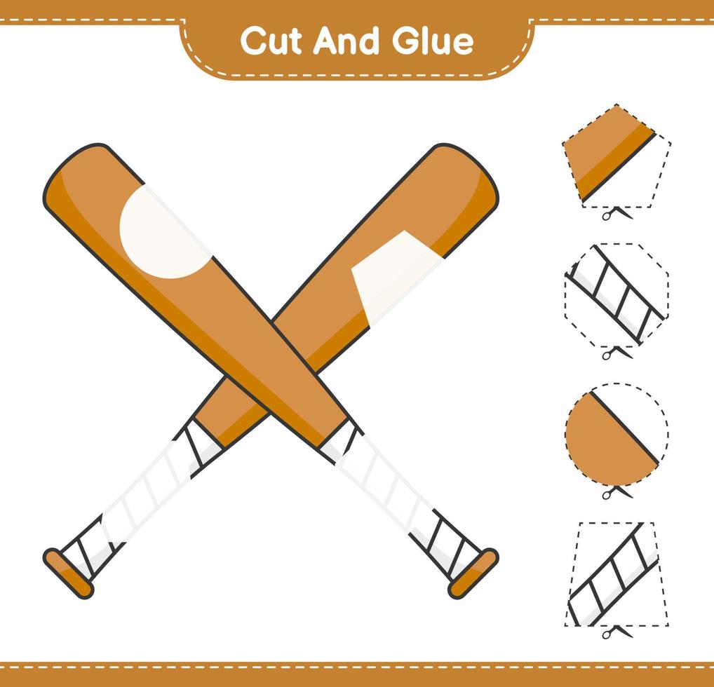 Cut and glue, cut parts of Baseball Bat and glue them. Educational children game, printable worksheet, vector illustration