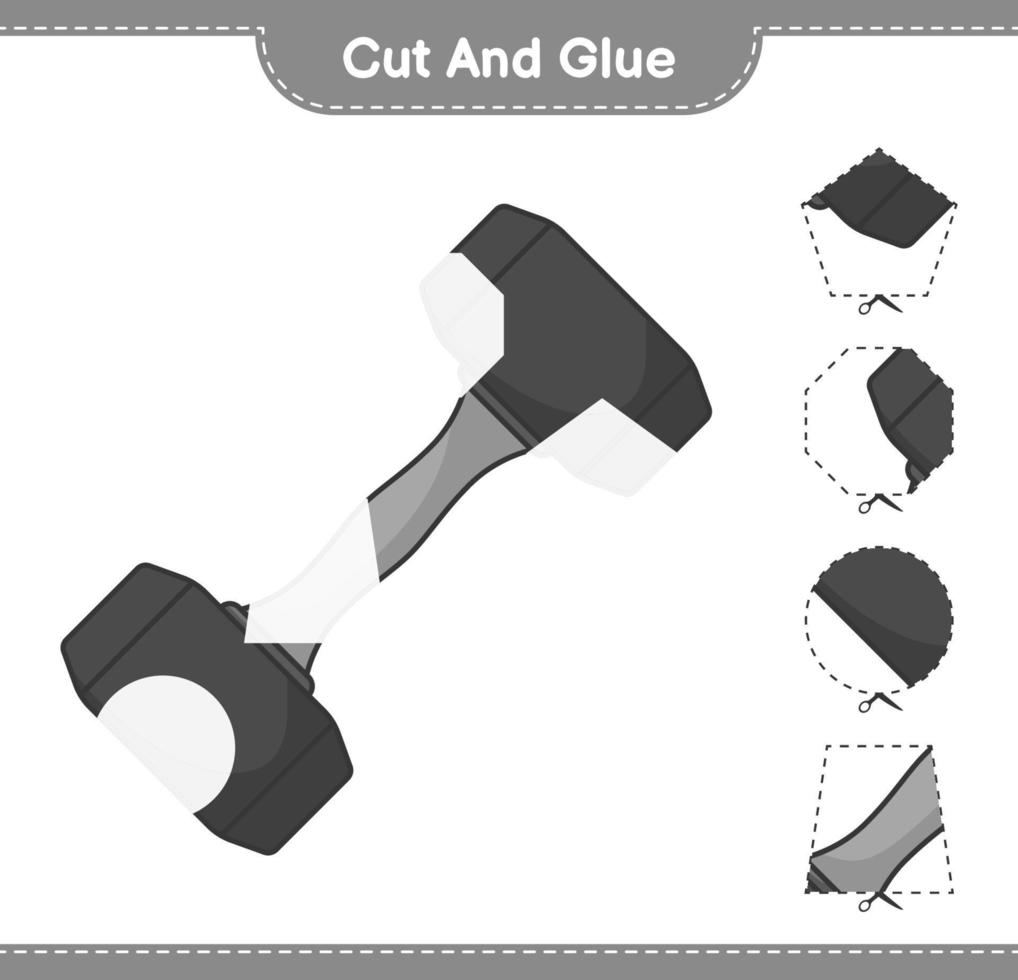 corta y pega, corta partes de mancuernas y pégalas. juego educativo para niños, hoja de cálculo imprimible, ilustración vectorial vector