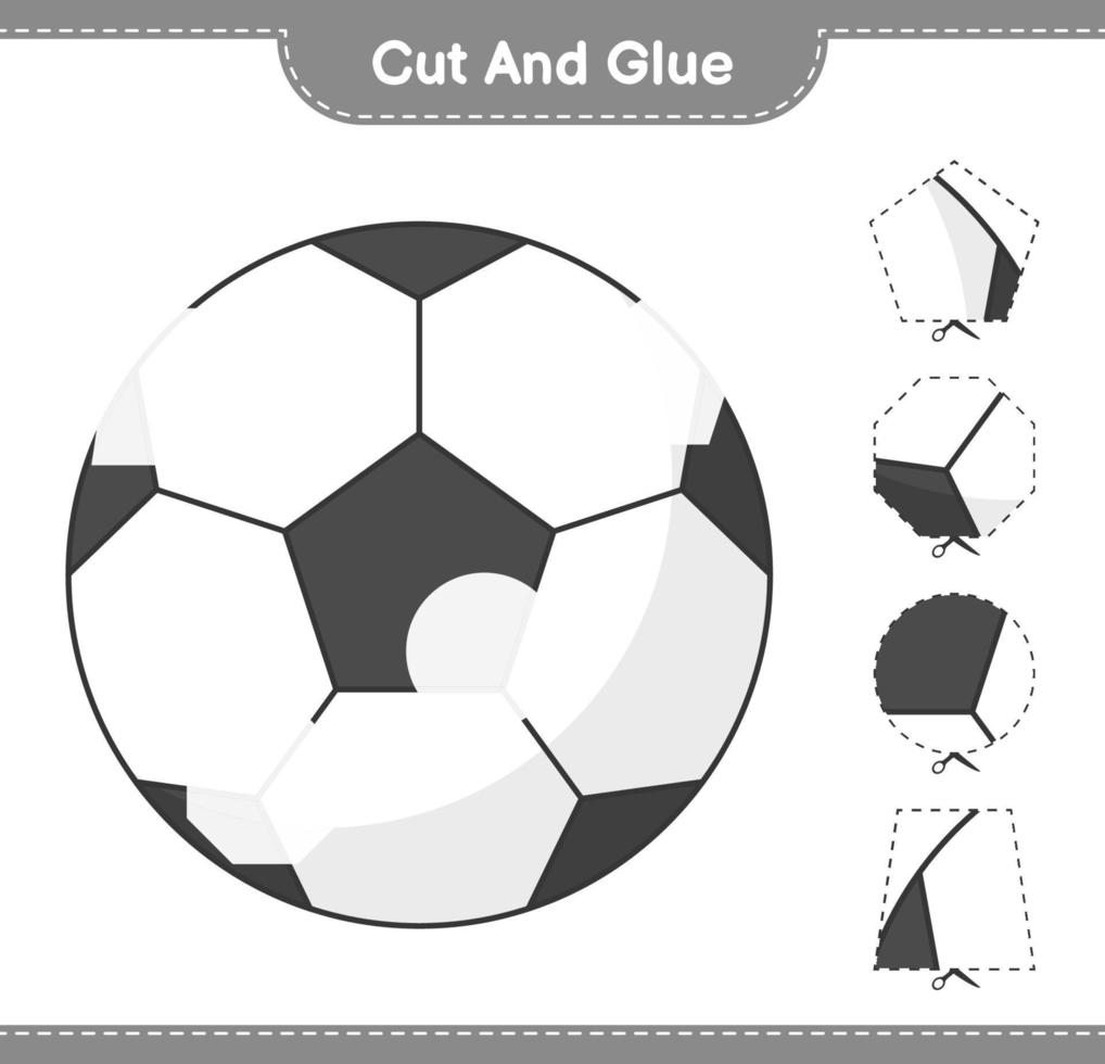 corta y pega, corta partes del balón de fútbol y pégalas. juego educativo para niños, hoja de cálculo imprimible, ilustración vectorial vector