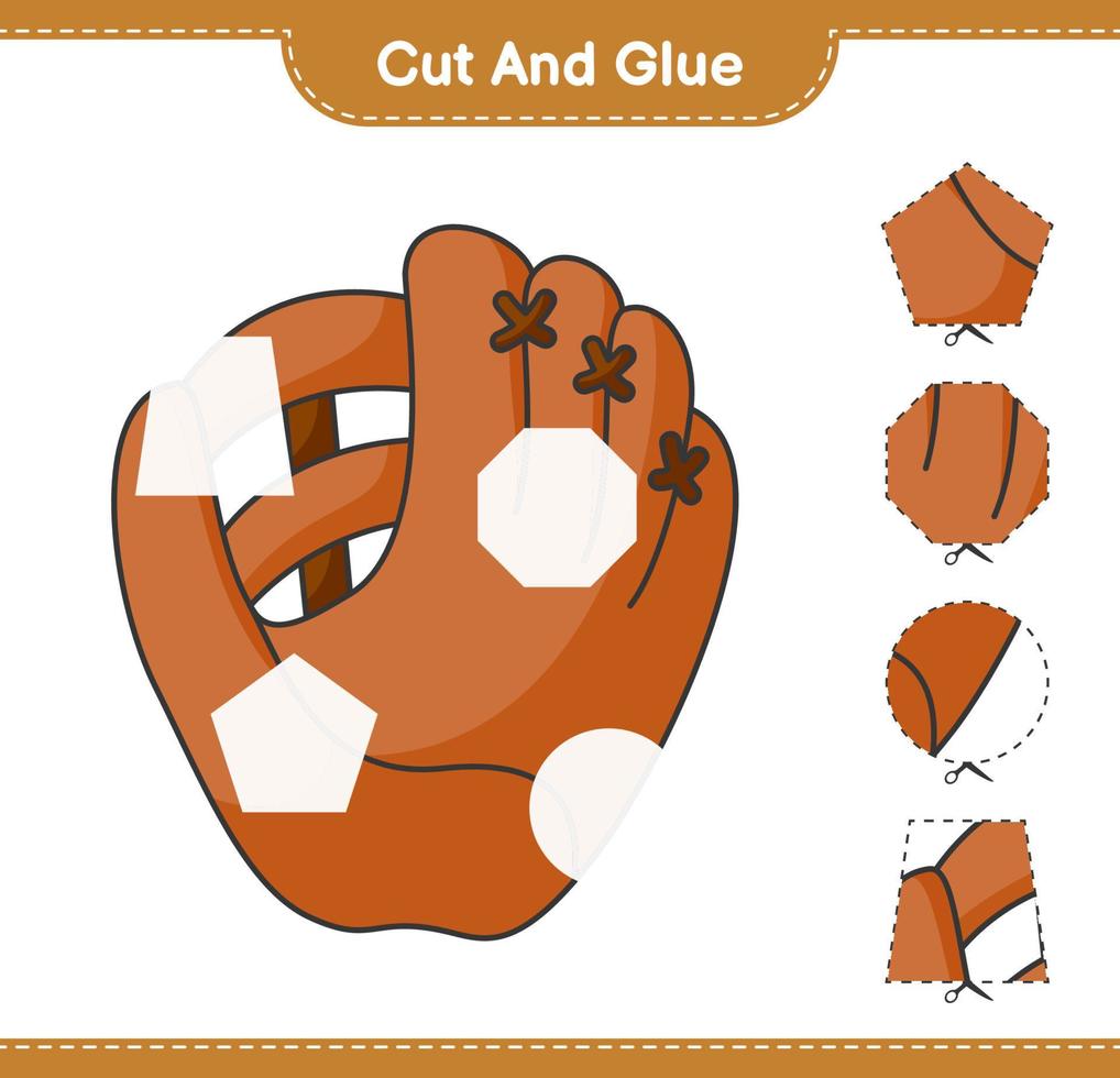Cut and glue, cut parts of Baseball Glove and glue them. Educational children game, printable worksheet, vector illustration
