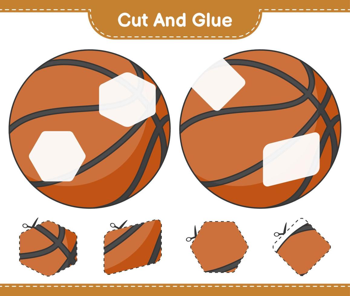 Cut and glue, cut parts of Basketball and glue them. Educational children game, printable worksheet, vector illustration