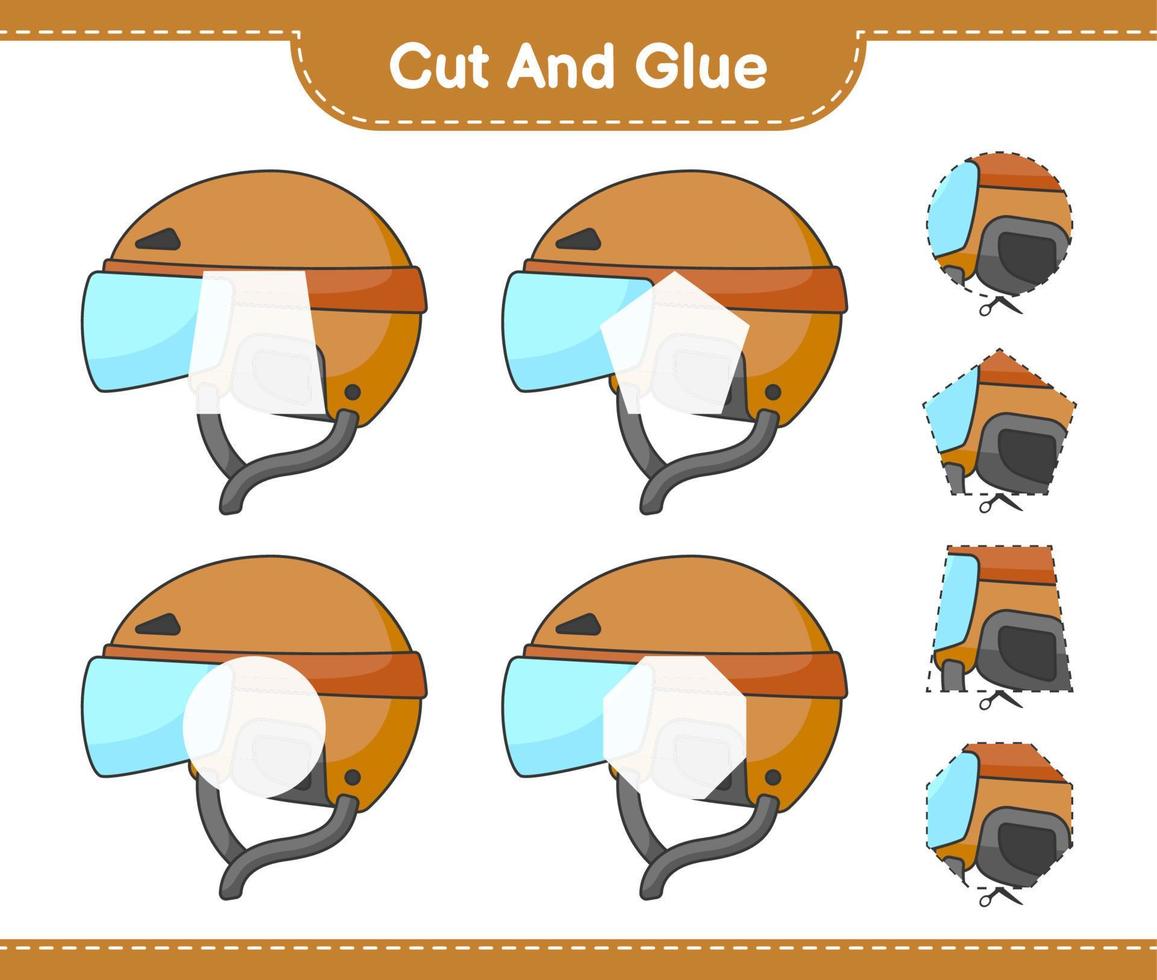 Cut and glue, cut parts of Hockey Helmet and glue them. Educational children game, printable worksheet, vector illustration