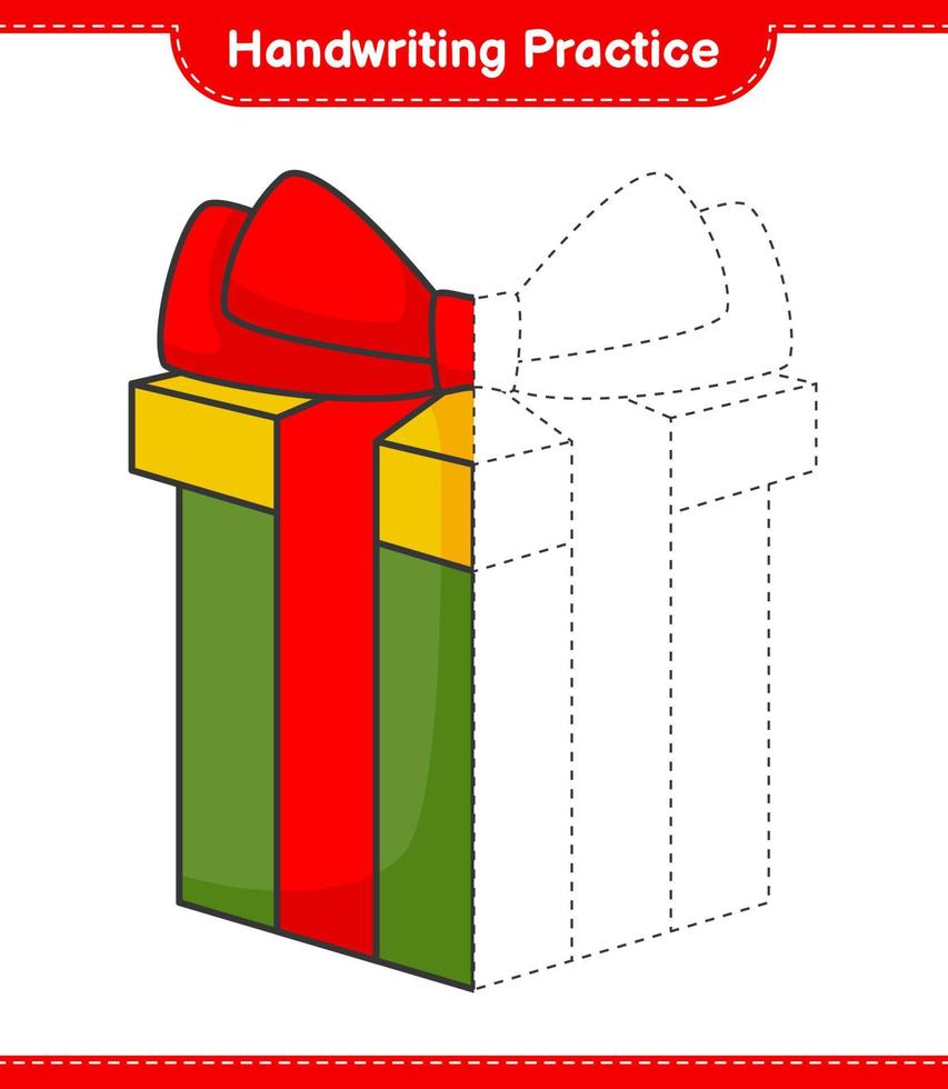 Handwriting practice. Tracing lines of Gift Box. Educational children game, printable worksheet, vector illustration