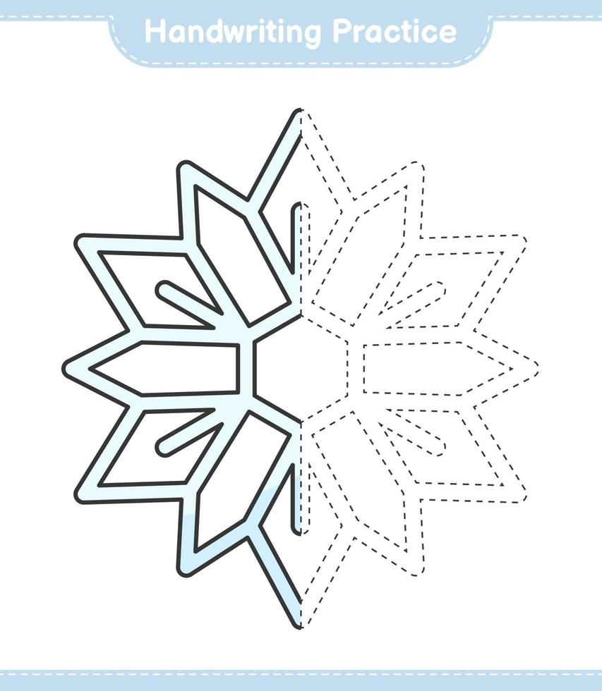 Handwriting practice. Tracing lines of Snowflake. Educational children game, printable worksheet, vector illustration