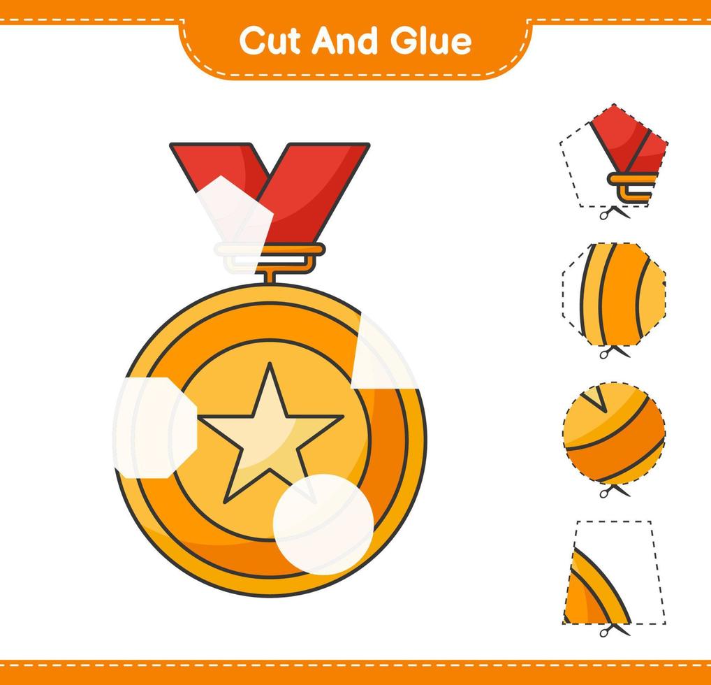Cut and glue, cut parts of Trophy and glue them. Educational children game, printable worksheet, vector illustration
