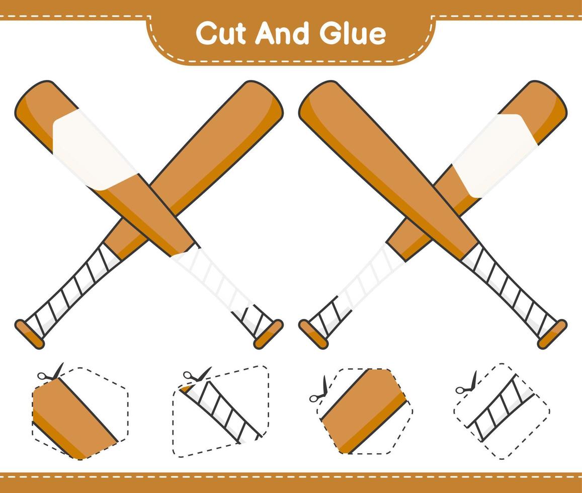 Cut and glue, cut parts of Baseball Bat and glue them. Educational children game, printable worksheet, vector illustration