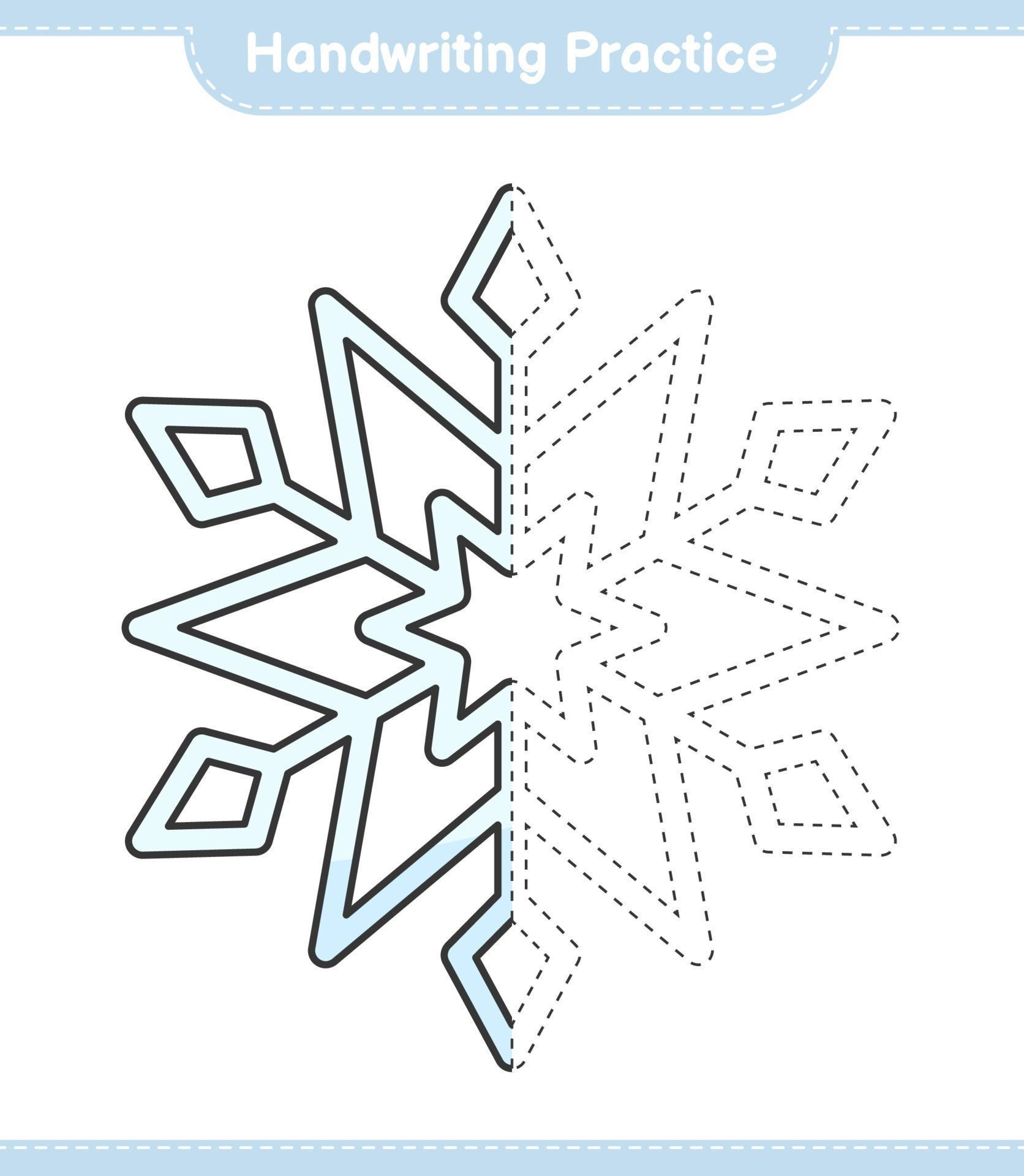 Handwriting practice. Tracing lines of Snowflake. Educational children
