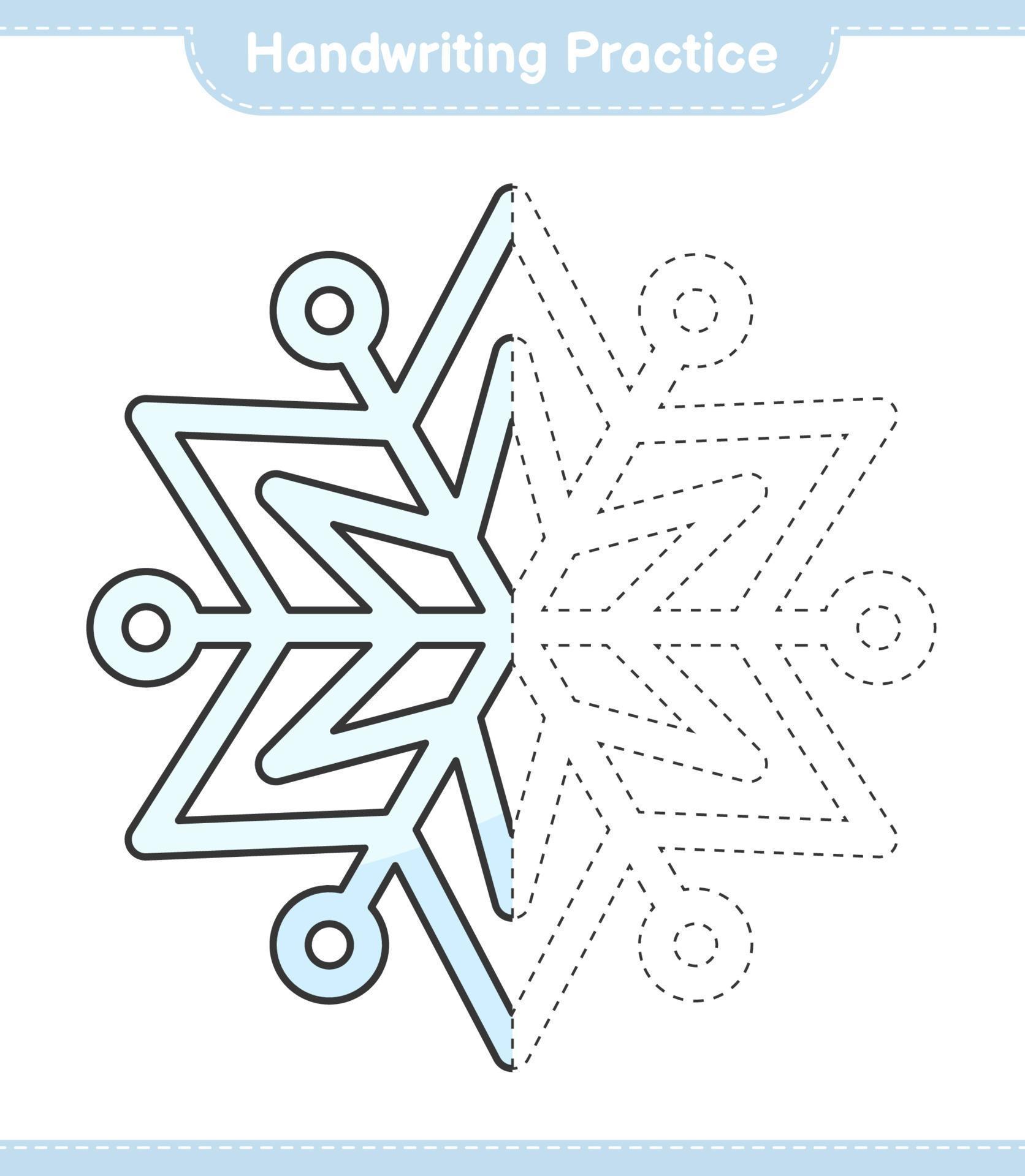 Handwriting practice. Tracing lines of Snowflake. Educational children