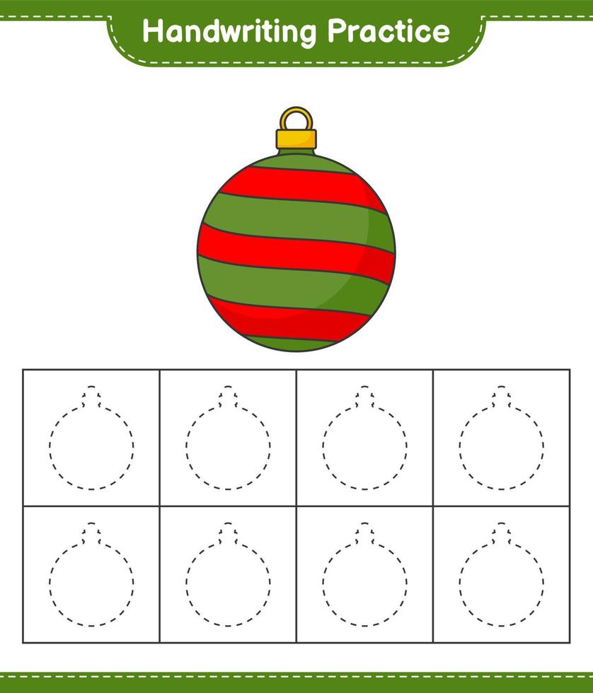 Handwriting practice. Tracing lines of Christmas Ball. Educational children game, printable worksheet, vector illustration