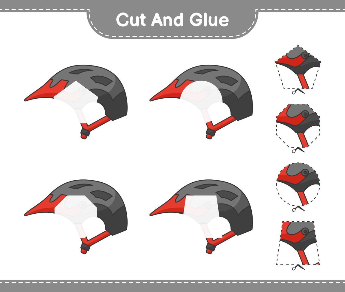 Cut and glue, cut parts of Bicycle Helmet and glue them. Educational children game, printable worksheet, vector illustration