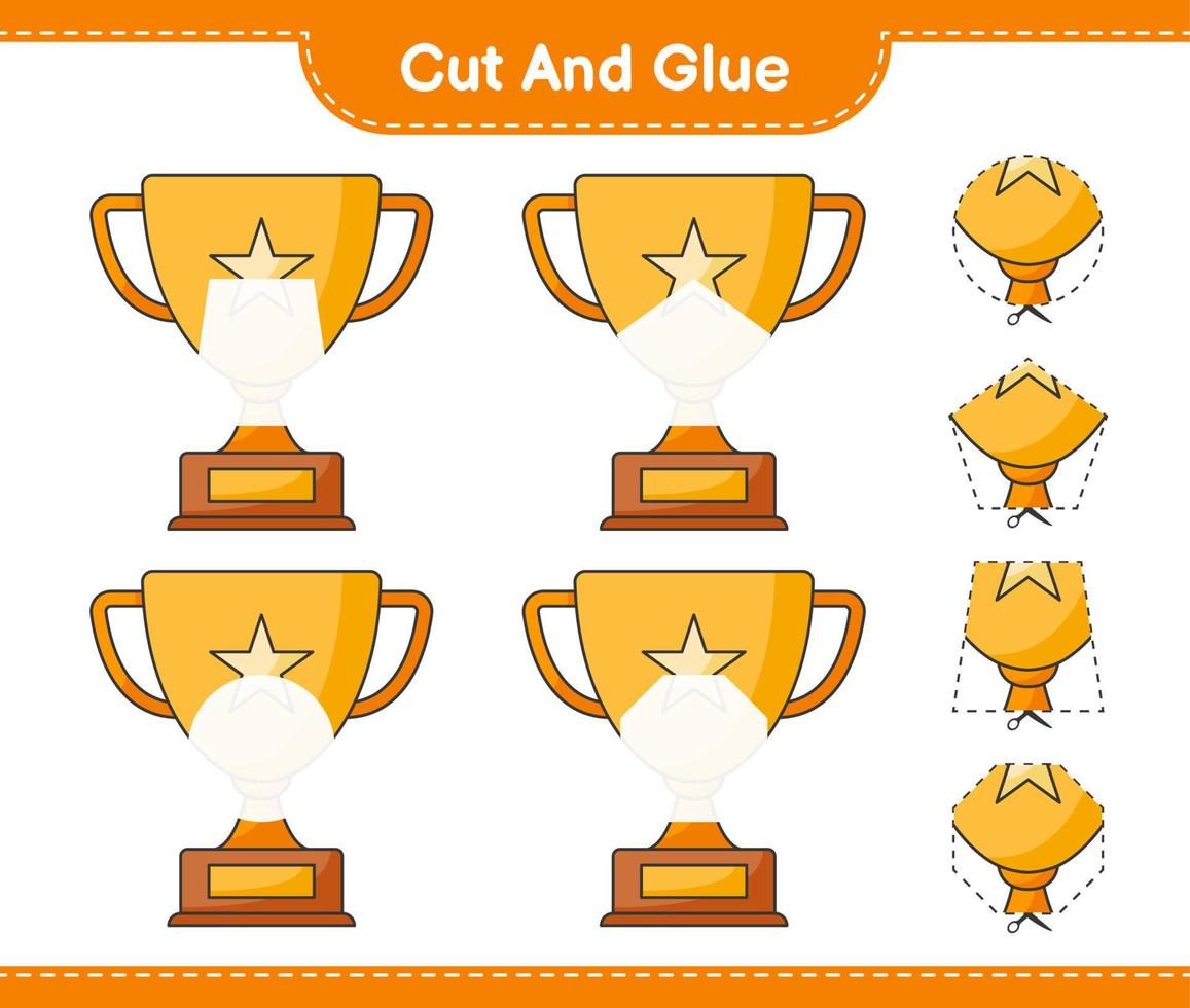 Cut and glue, cut parts of Trophy and glue them. Educational children game, printable worksheet, vector illustration