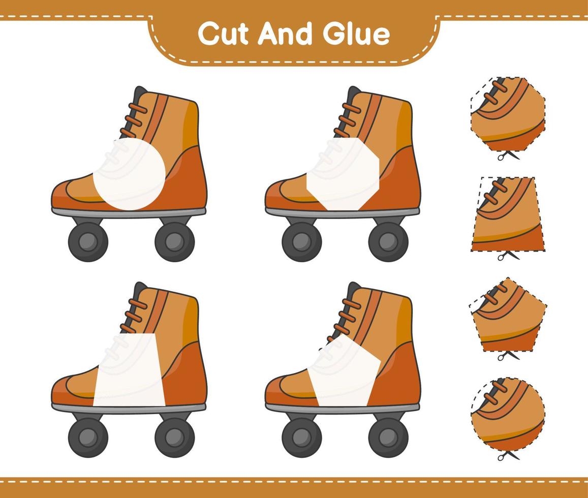 Cut and glue, cut parts of Roller Skate and glue them. Educational children game, printable worksheet, vector illustration