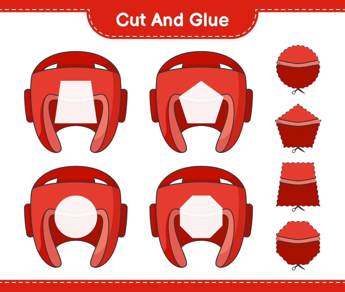 Cut and glue, cut parts of Boxing Helmet and glue them. Educational children game, printable worksheet, vector illustration