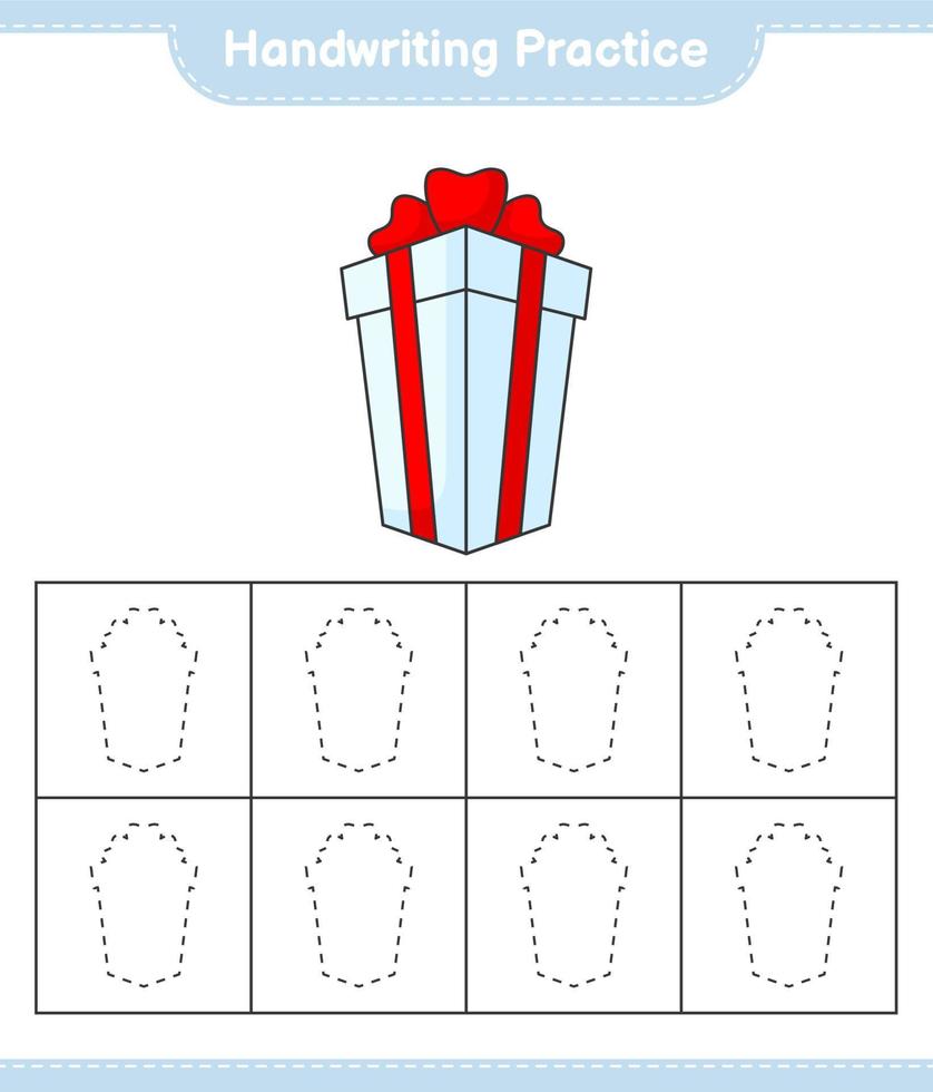 Handwriting practice. Tracing lines of Gift Box. Educational children game, printable worksheet, vector illustration
