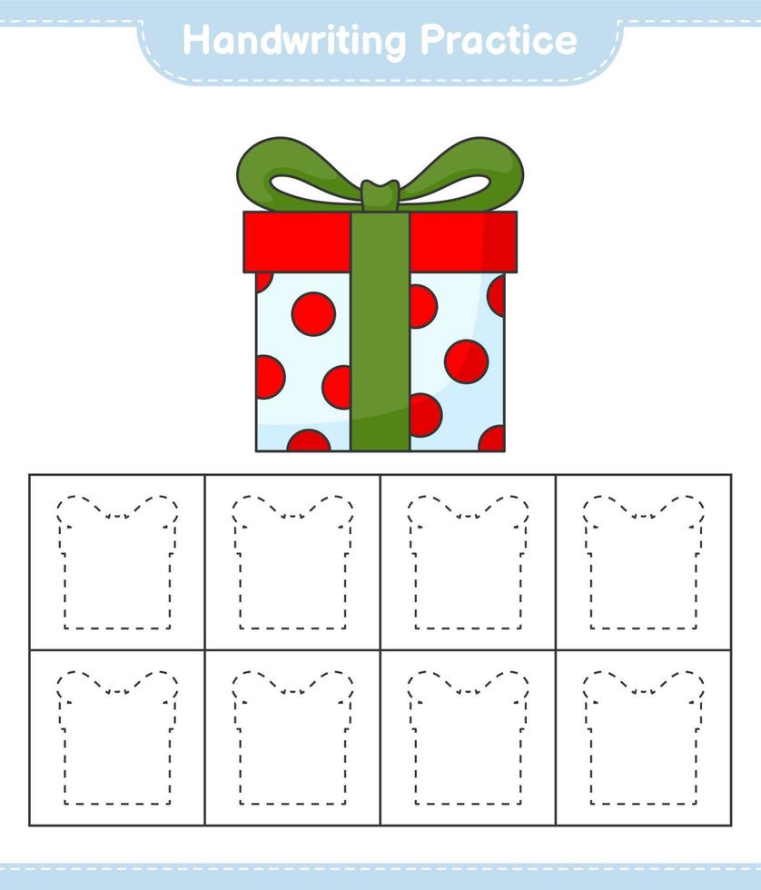 Handwriting practice. Tracing lines of Gift Box. Educational children game, printable worksheet, vector illustration