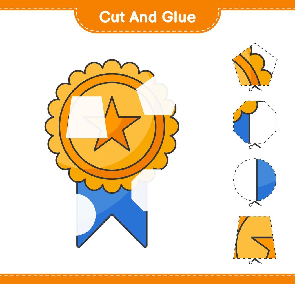 Cut and glue, cut parts of Trophy and glue them. Educational children game, printable worksheet, vector illustration
