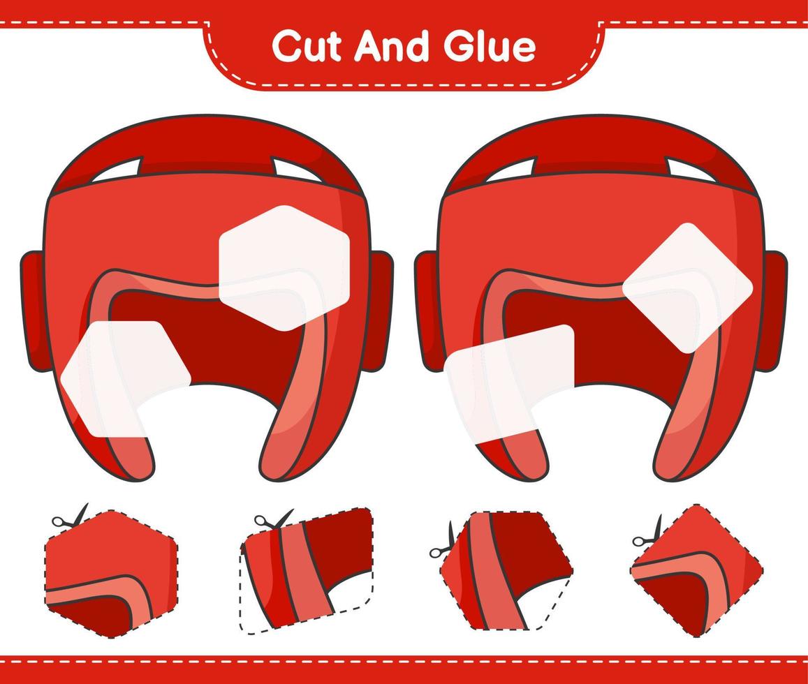 Cut and glue, cut parts of Boxing Helmet and glue them. Educational children game, printable worksheet, vector illustration