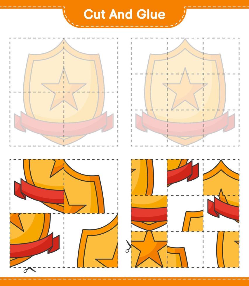 cortar y pegar, cortar partes del trofeo y pegarlas. juego educativo para niños, hoja de cálculo imprimible, ilustración vectorial vector