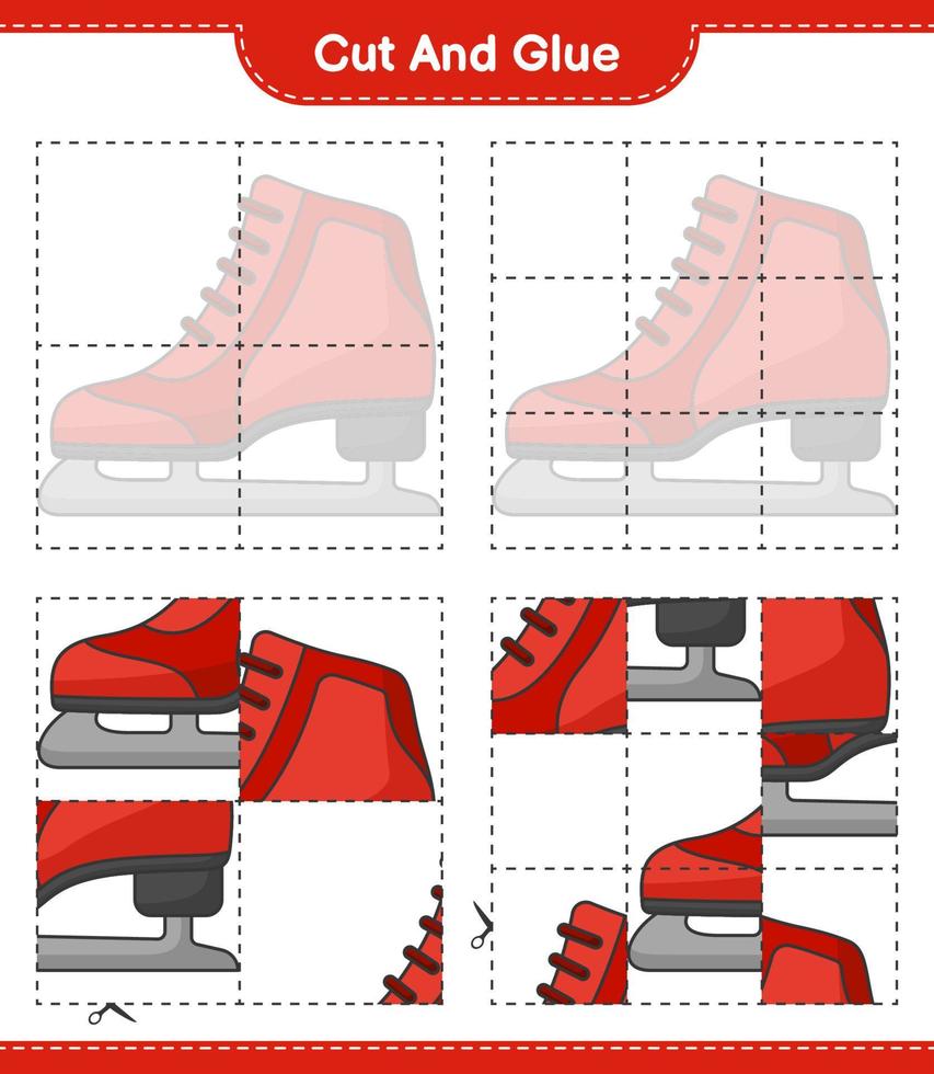 cortar y pegar, cortar partes de patines de hielo y pegarlos. juego educativo para niños, hoja de cálculo imprimible, ilustración vectorial vector