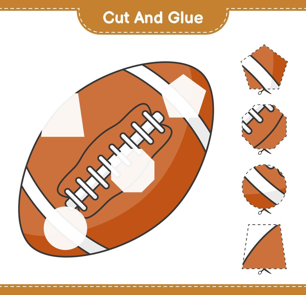 Cut and glue, cut parts of Rugby Ball and glue them. Educational children game, printable worksheet, vector illustration