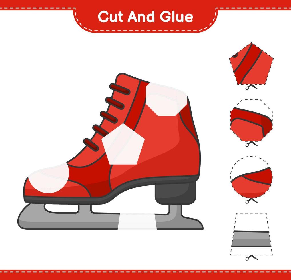 cortar y pegar, cortar partes de patines de hielo y pegarlos. juego educativo para niños, hoja de cálculo imprimible, ilustración vectorial vector