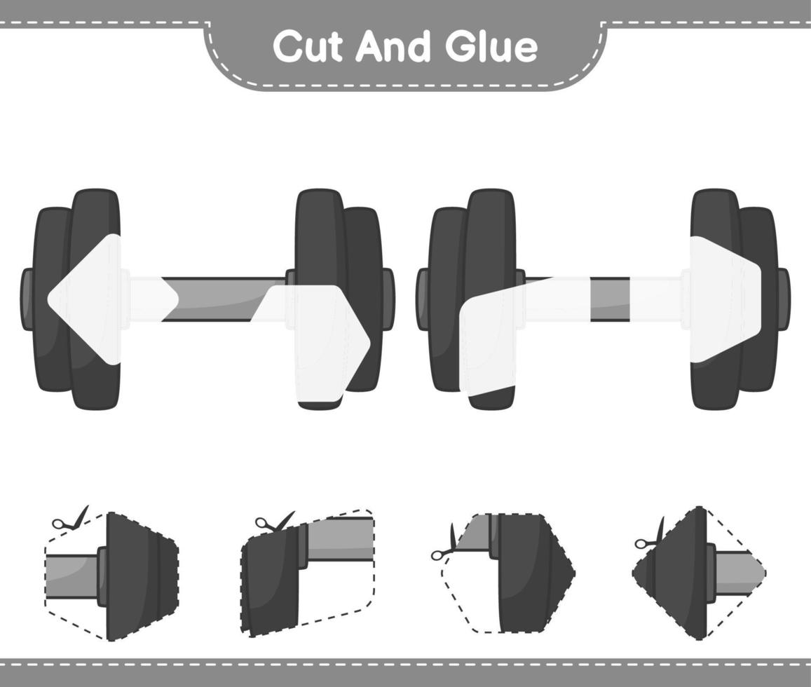 Cut and glue, cut parts of Dumbbell and glue them. Educational children game, printable worksheet, vector illustration