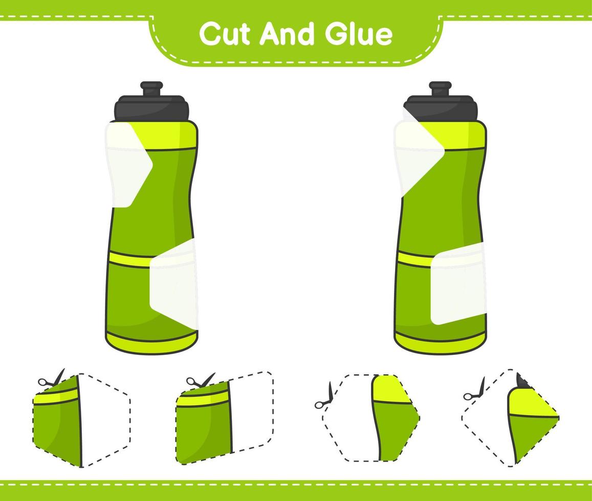Cut and glue, cut parts of Sport Water Bottle and glue them. Educational children game, printable worksheet, vector illustration
