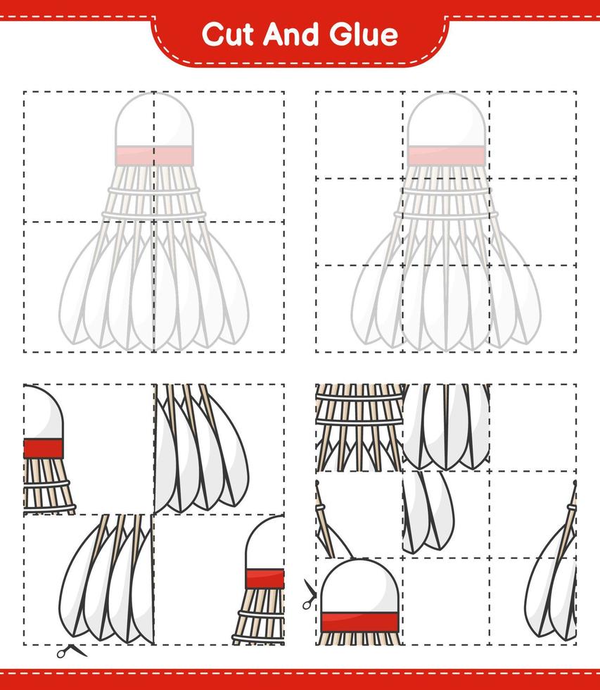 Cut and glue, cut parts of Shuttlecock and glue them. Educational children game, printable worksheet, vector illustration