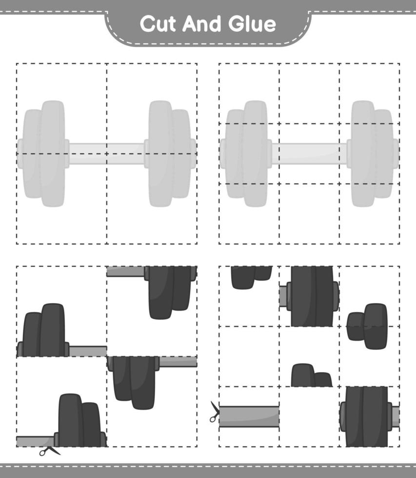 Cut and glue, cut parts of Dumbbell and glue them. Educational children game, printable worksheet, vector illustration