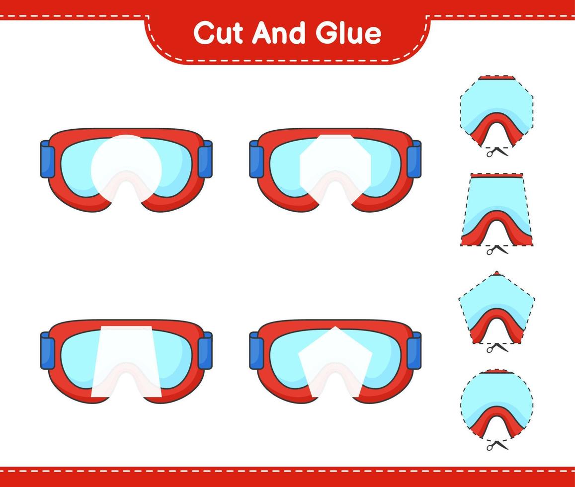 Cut and glue, cut parts of Goggle and glue them. Educational children game, printable worksheet, vector illustration