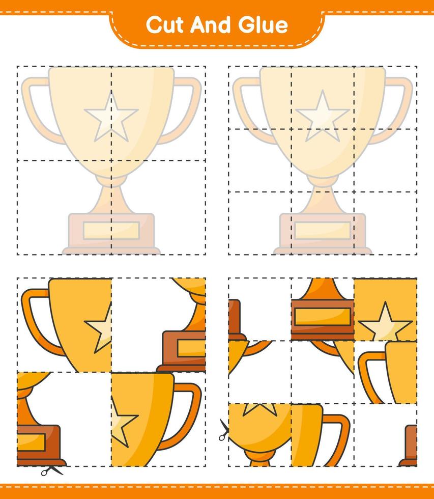 Cut and glue, cut parts of Trophy and glue them. Educational children game, printable worksheet, vector illustration