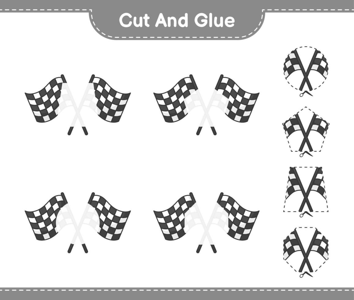 Cut and glue, cut parts of Racing Flags and glue them. Educational children game, printable worksheet, vector illustration