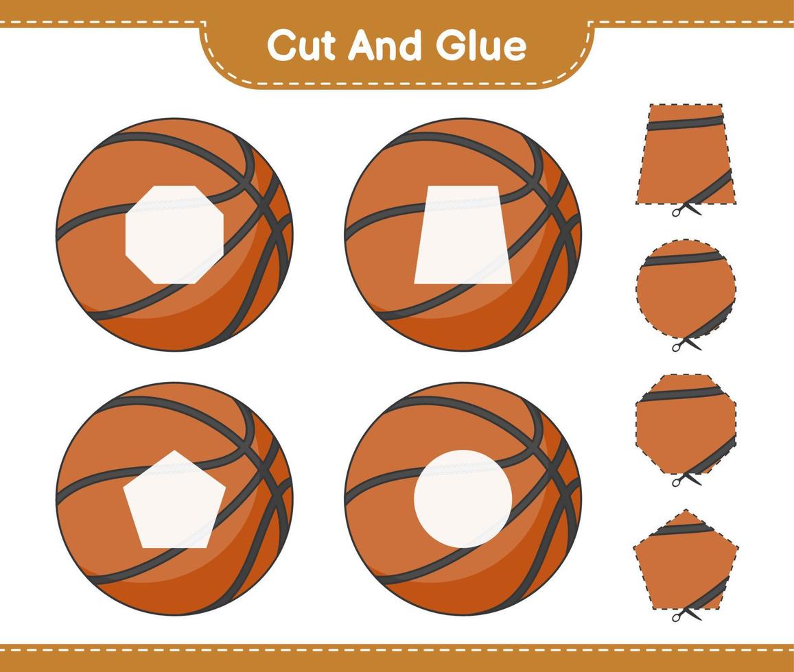 corta y pega, corta partes de baloncesto y pégalas. juego educativo para niños, hoja de cálculo imprimible, ilustración vectorial vector